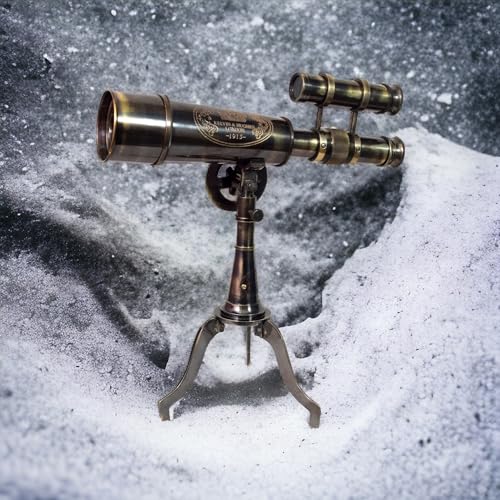 Vintage Brass Telescope on Tripod Stand - Black Antique