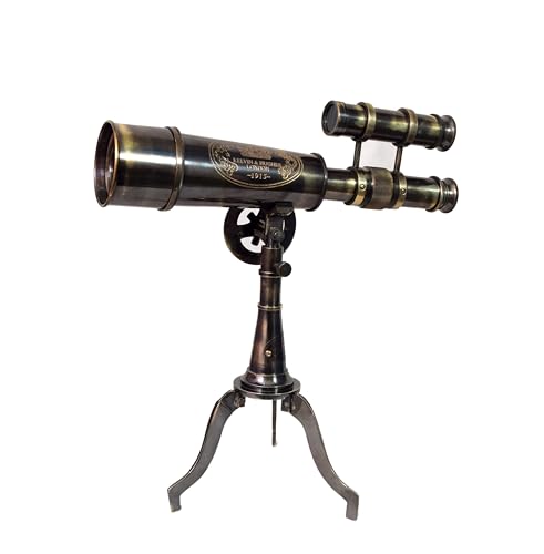 Vintage Brass Telescope on Tripod Stand - Black Antique