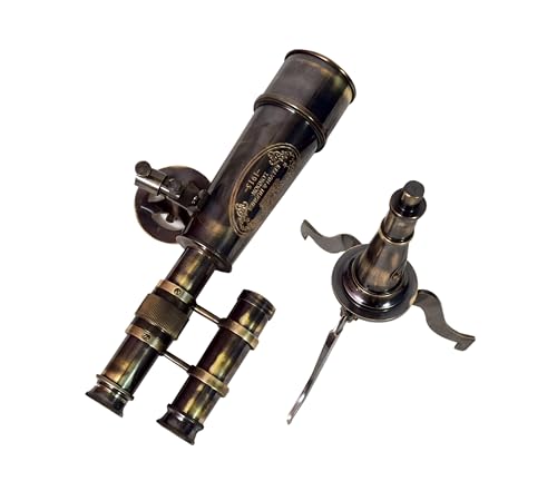Vintage Brass Telescope on Tripod Stand - Black Antique