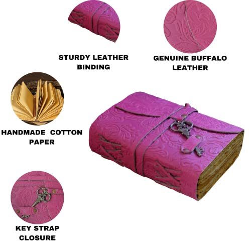 Pink Vintage Leather Journal Grimoire - 8X6