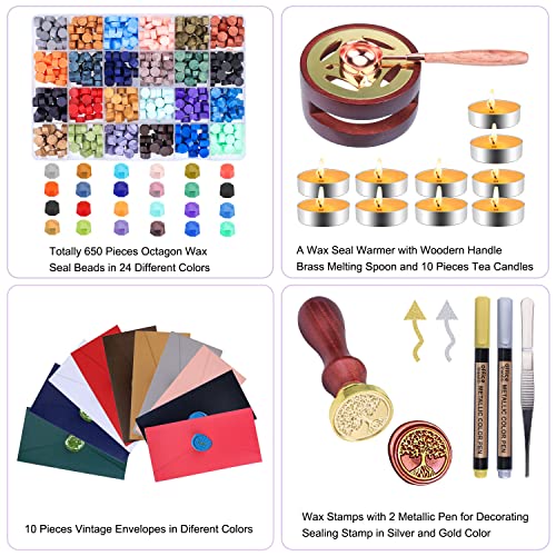 Wax Seal Kit: Stamp, Beads, Warmer, Envelopes
