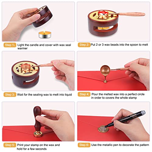 Wax Seal Kit: Stamp, Beads, Warmer, Envelopes
