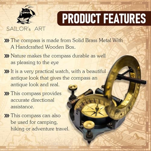 Antique Brass Sundial Compass in Wooden Box | J.J.Hicks London