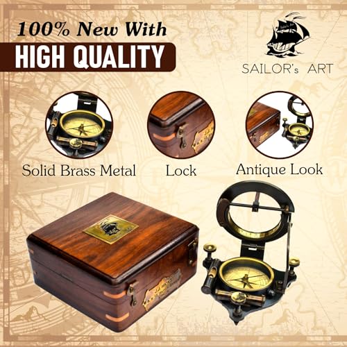 Antique Brass Sundial Compass in Wooden Box | J.J.Hicks London