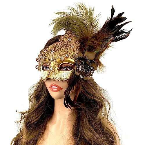Elegant Gold Feather Venetian Masquerade Mask