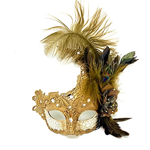 Elegant Gold Feather Venetian Masquerade Mask