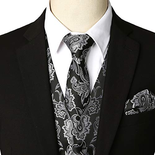 Elegant Men's Jacquard Paisley Vest and Tie Set
