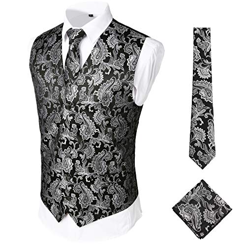 Elegant Men's Jacquard Paisley Vest and Tie Set