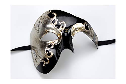 Yacanna Black Silver Phantom Masquerade Half Face Mask