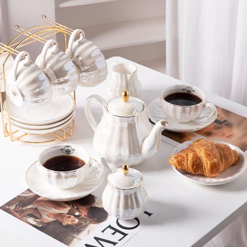 Royal Coral White Porcelain Tea Set for 6
