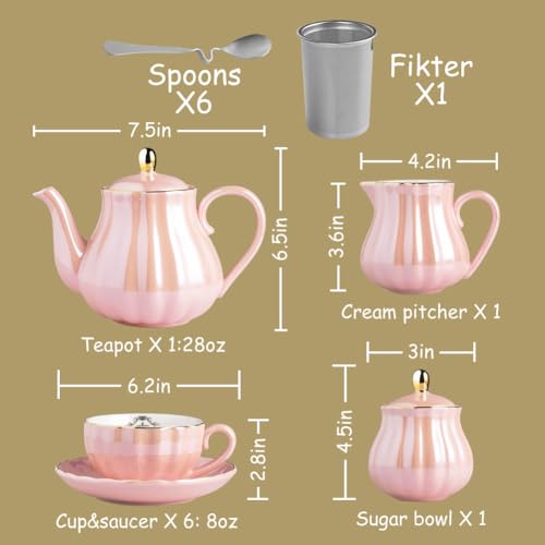 Royal Coral White Porcelain Tea Set for 6