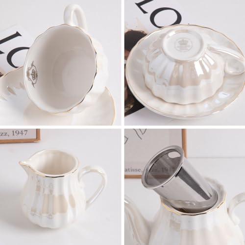 Royal Coral White Porcelain Tea Set for 6