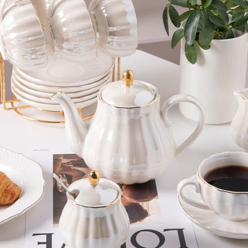 Royal Coral White Porcelain Tea Set for 6