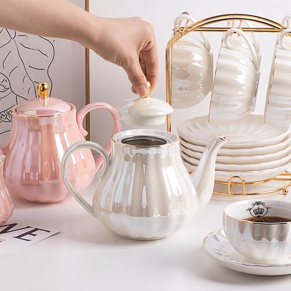 Royal Coral White Porcelain Tea Set for 6