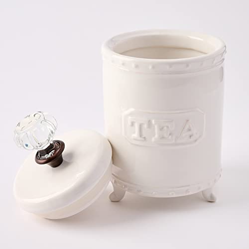 White Ceramic Tea Canister with Door Knob Handle