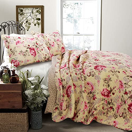 Vintage Floral Pink Rose Quilt Bedding Set