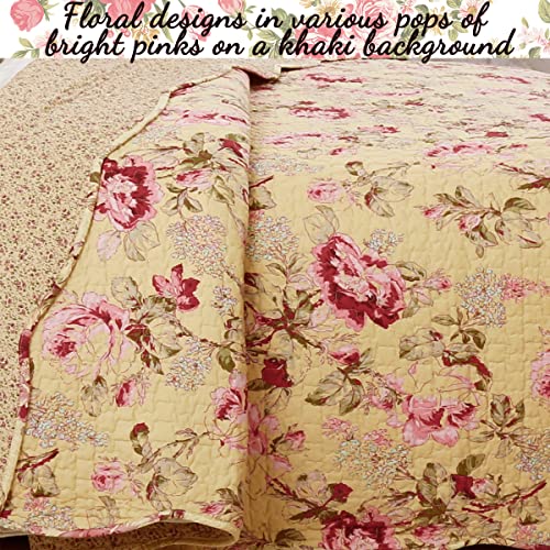 Vintage Floral Pink Rose Quilt Bedding Set