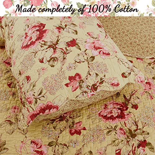 Vintage Floral Pink Rose Quilt Bedding Set