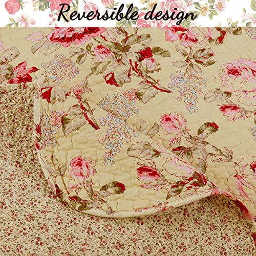 Vintage Floral Pink Rose Quilt Bedding Set