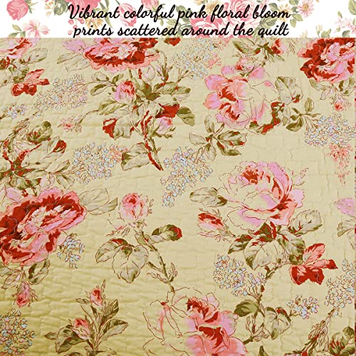 Vintage Floral Pink Rose Quilt Bedding Set