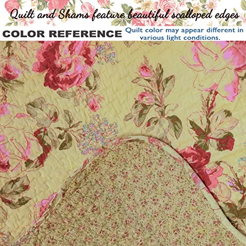 Vintage Floral Pink Rose Quilt Bedding Set