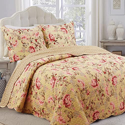Vintage Floral Pink Rose Quilt Bedding Set