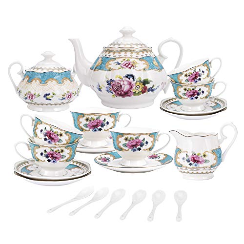 European Retro Rose Porcelain Tea Set, 15 Pieces
