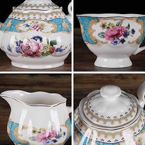 European Retro Rose Porcelain Tea Set, 15 Pieces