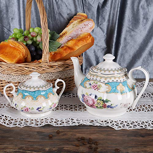 European Retro Rose Porcelain Tea Set, 15 Pieces