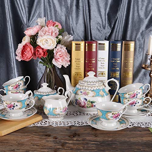 European Retro Rose Porcelain Tea Set, 15 Pieces