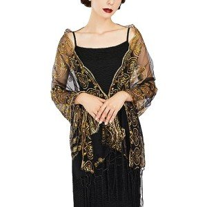 1920s Gold Peacock Sequin Shawl Wrap for Women