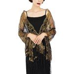 1920s Gold Peacock Sequin Shawl Wrap for Women