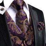 Elegant Purple Gold Mens Suit Vest and Bowtie Set