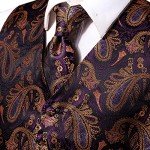 Elegant Purple Gold Mens Suit Vest and Bowtie Set