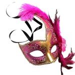 Fuchsia Gold Brocade Lace Masquerade Ball Mask