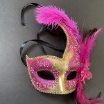 Fuchsia Gold Brocade Lace Masquerade Ball Mask