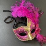 Fuchsia Gold Brocade Lace Masquerade Ball Mask