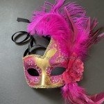 Fuchsia Gold Brocade Lace Masquerade Ball Mask