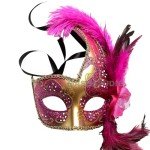 Fuchsia Gold Brocade Lace Masquerade Ball Mask