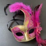 Fuchsia Gold Brocade Lace Masquerade Ball Mask