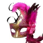 Fuchsia Gold Brocade Lace Masquerade Ball Mask