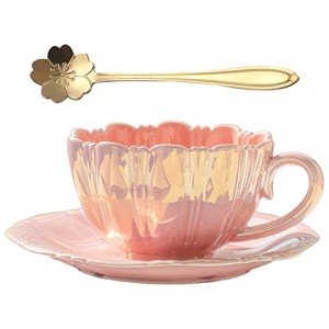Flower-Shaped Porcelain Coffee Mug and Saucer Set