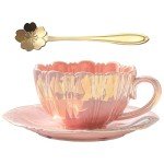 Flower-Shaped Porcelain Coffee Mug and Saucer Set