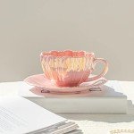 Flower-Shaped Porcelain Coffee Mug and Saucer Set