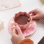 Flower-Shaped Porcelain Coffee Mug and Saucer Set