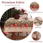 Vintage Holly Berry Christmas Tablecloth 52 x 70 Inches