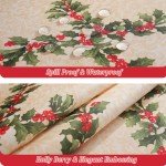 Vintage Holly Berry Christmas Tablecloth 52 x 70 Inches