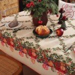 Vintage Holly Berry Christmas Tablecloth 52 x 70 Inches