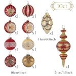 Elegant Red and Gold Christmas Ornament Set, 10ct