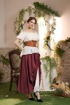 Dark Red High-Waisted Maxi Skirt for Women